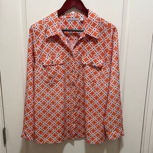 Notations Orange and White Geometric Button-Down Shirt